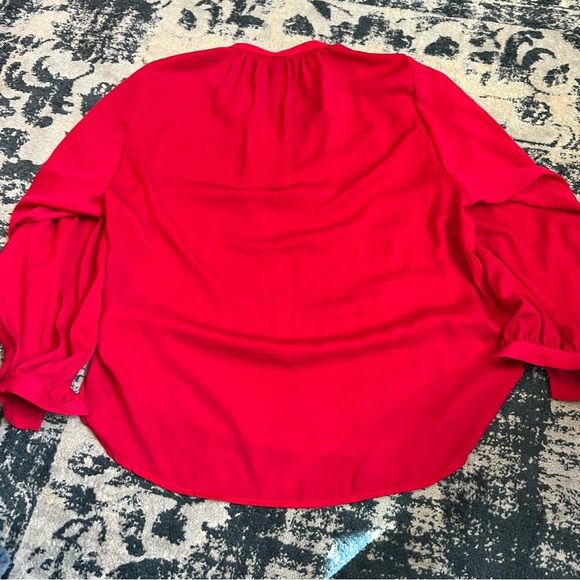 H&M Flowy Long Sleeve Top, Bright Coral/Pink Women’s 6 Boho Blouse V Placket - Picture 5 of 7